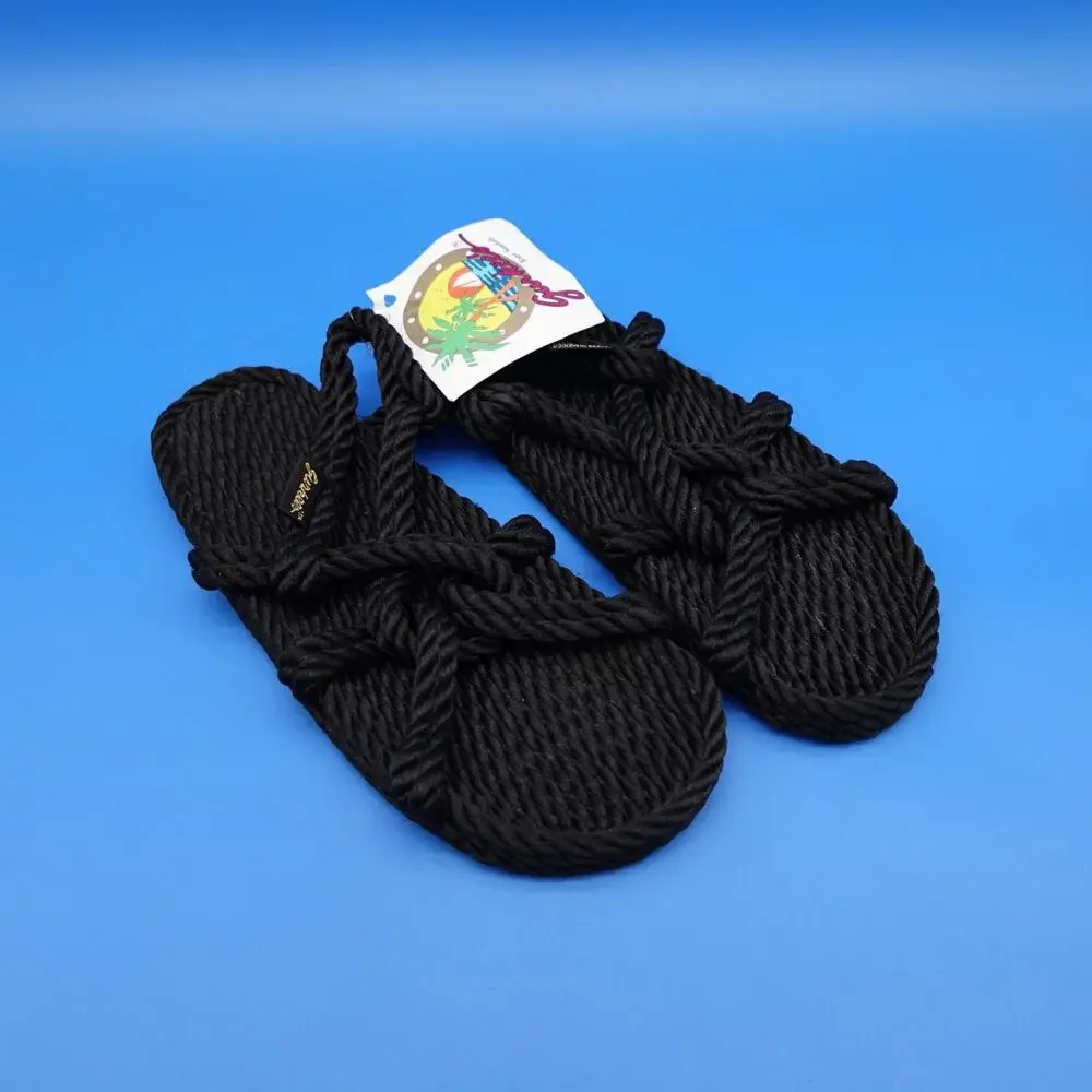 Rope Sandals Gurkee's Barbados Men's Size 8 Black 100% Poly Flip Flops NWT
